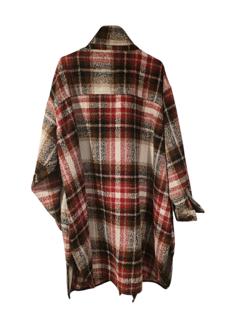 Maurices Plaid Sherpa Collar Long Cardigan Jacket - Brown & Red Plaid Sz 4X - Picture 3 of 8